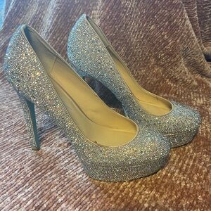 Betsey Johnson Silver Glitter Heels
